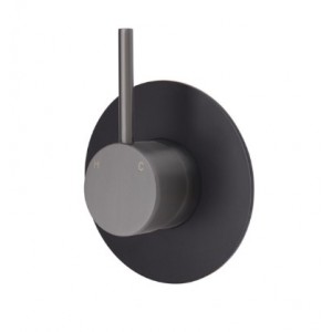 Kaya Up Wall Mixer, Gun Metal, Large Round Matte Black Plate